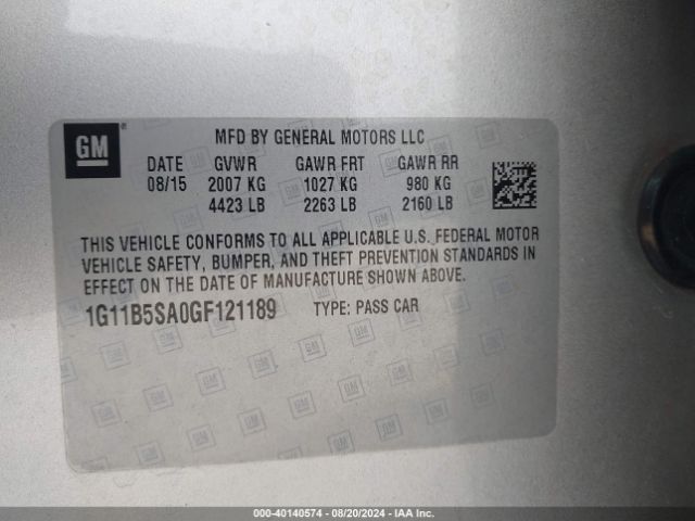 1G11B5SA0GF121189 Chevrolet Malibu Limited Ls