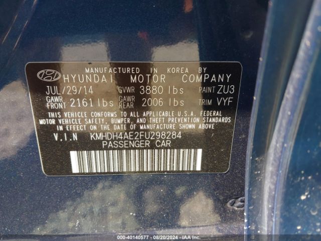 KMHDH4AE2FU298284 Hyundai ELANTRA SE