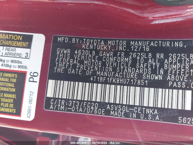 Toyota CAMRY LE 2017 4T1BF1FK8HU717851 Image 9