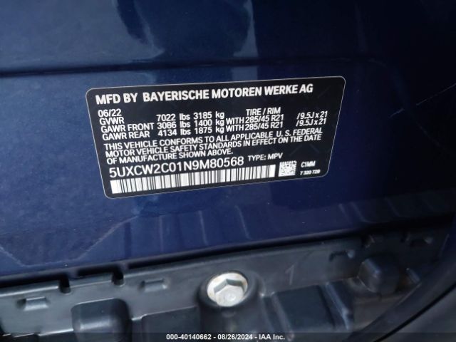 5UXCW2C01N9M80568 BMW X7 Xdrive40i