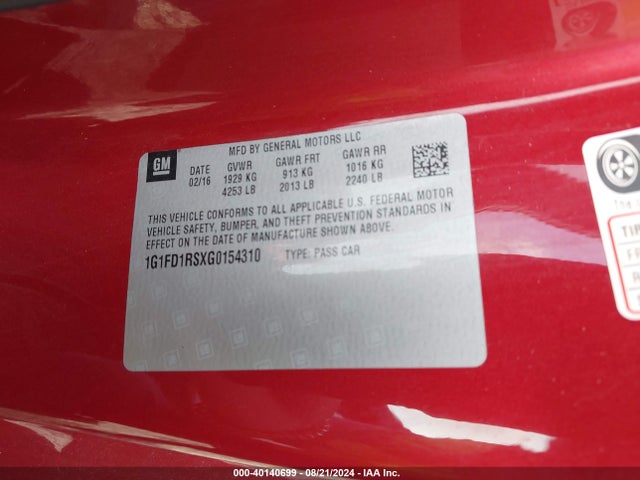 Chevrolet Camaro 2lt 2016 1G1FD1RSXG0154310 Image 9