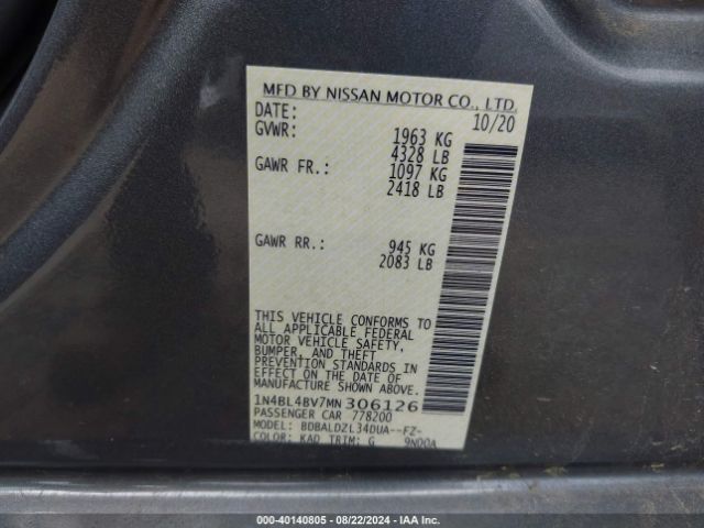 1N4BL4BV7MN306126 Nissan Altima S Fwd