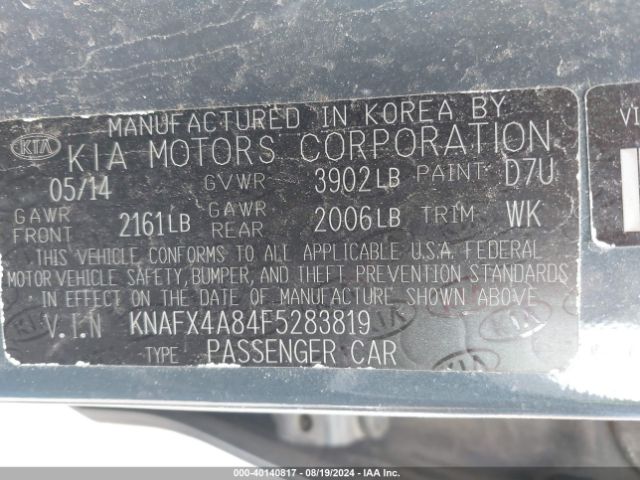 KNAFX4A84F5283819 KIA FORTE EX