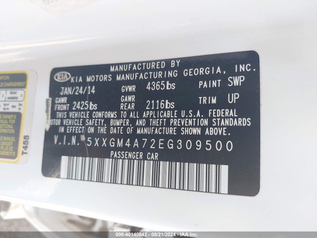KIA Optima Lx 2014 5XXGM4A72EG309500 Image 9