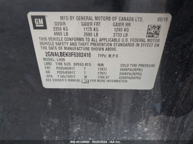 2GNALBEK8F6382416 Chevrolet EQUINOX 1LT