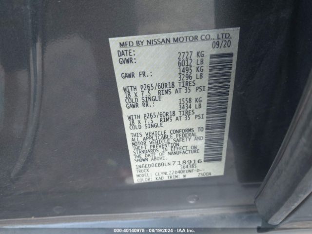 1N6ED0EB0LN718916 Nissan Frontier Sv 4x4