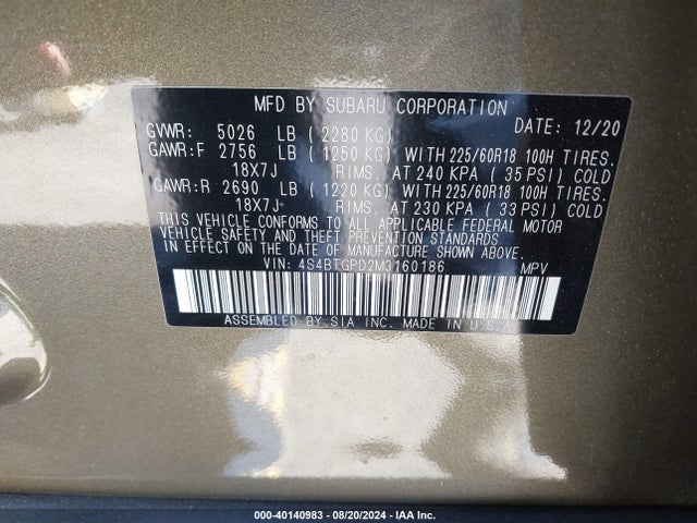 4S4BTGPD2M3160186 Subaru Outback Touring Xt