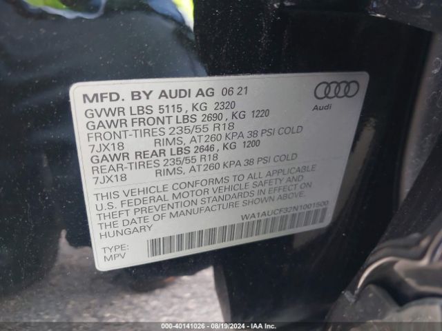 WA1AUCF32N1001500 Audi Q3 Premium 40 Tfsi Quattro Tiptronic