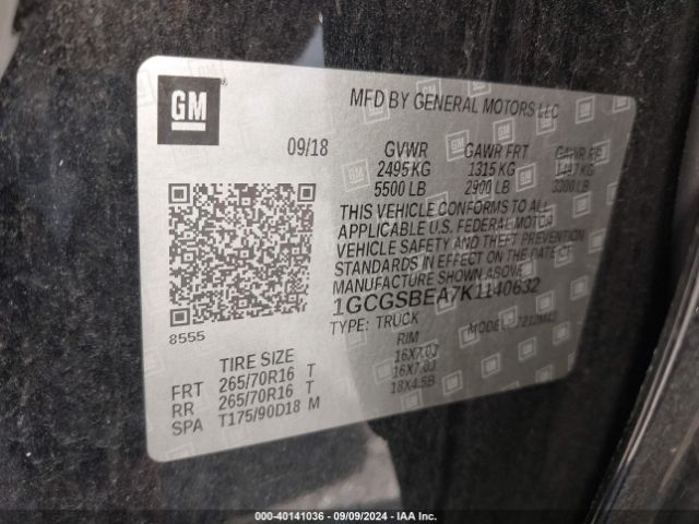 1GCGSBEA7K1140632 Chevrolet Colorado Wt