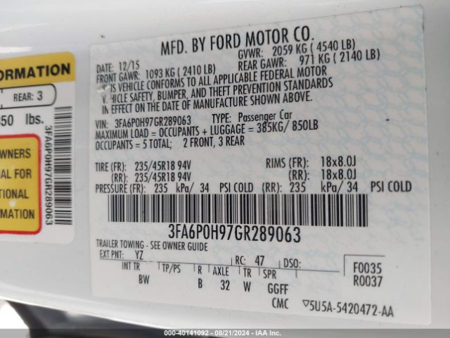 3FA6P0H97GR289063 Ford FUSION SE