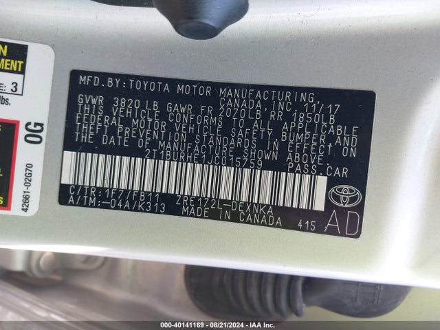 Toyota COROLLA LE 2018 2T1BURHE1JC015759 Image 9