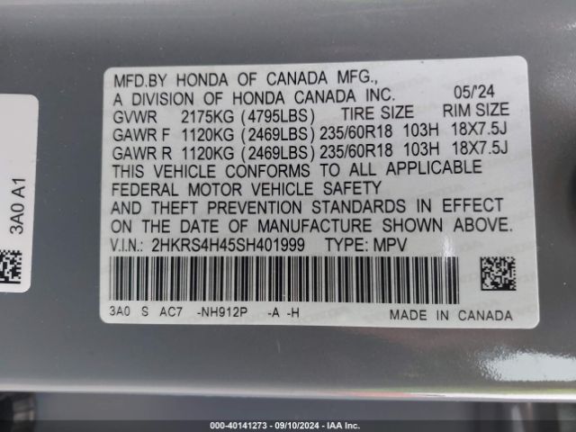 2HKRS4H45SH401999 Honda Cr-v Ex Awd