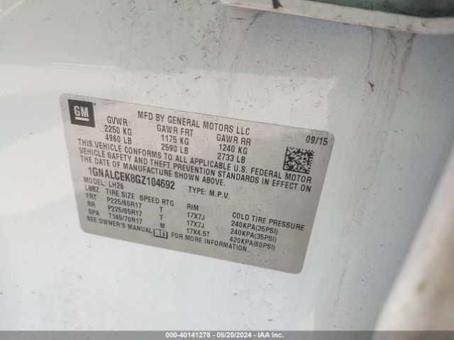 1GNALCEK8GZ104692 Chevrolet EQUINOX LT