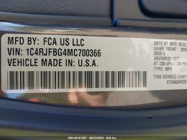 1C4RJFBG4MC700366 Jeep Grand Cherokee Limited 4x4