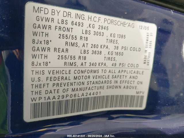 2006 PORSCHE CAYENNE WP1AA29P06LA24401 Photo 8