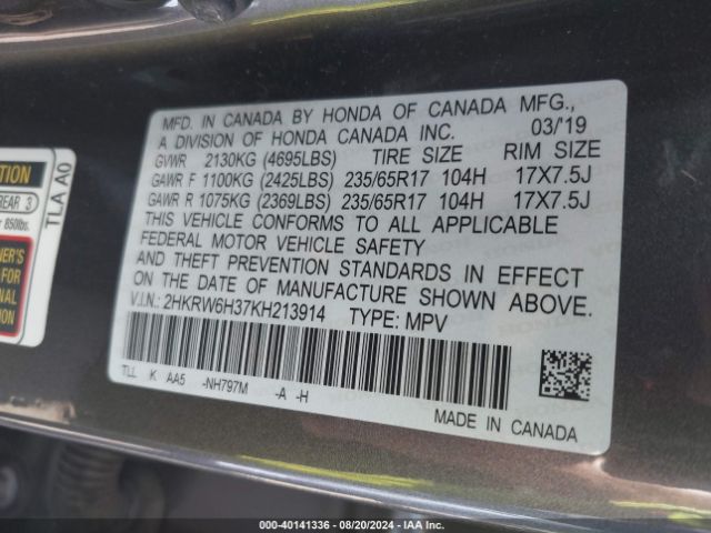 2HKRW6H37KH213914 Honda CR-V LX
