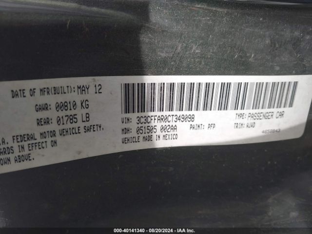 2012 FIAT 500 3C3CFFAR0CT349098 Photo 8