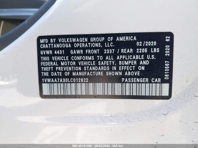 1VWAA7A30LC012622 Volkswagen Passat 2.0t S