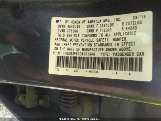 1HGCR3F81GA001648 Honda Accord Ex-l V-6