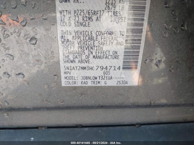 5N1AT2MM3HC794714 Nissan ROGUE SV