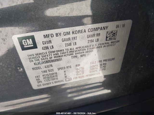 KL4CJASB0GB689691 Buick Encore
