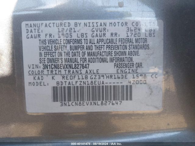 3N1CN8EVXNL827647 Nissan Versa 1.6 Sv Xtronic Cvt