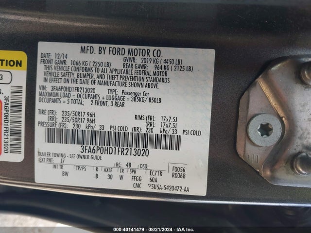 Ford FUSION SE 2015 3FA6P0HD1FR213020 Image 9