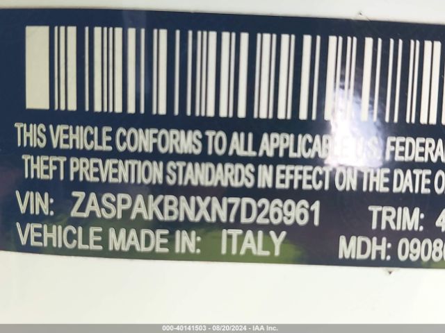 ZASPAKBNXN7D26961 Alfa Romeo Stelvio Ti Awd