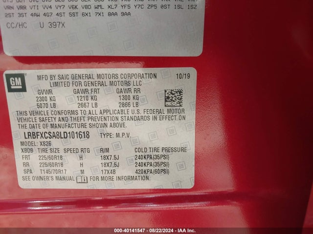 LRBFXCSA8LD101618 Buick Envision Fwd Essence