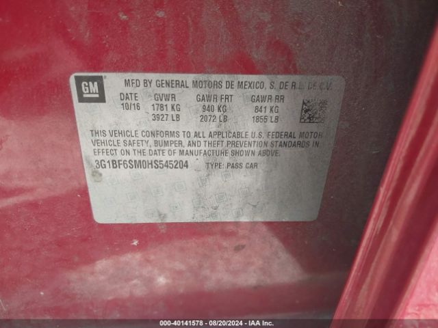 3G1BF6SM0HS545204 Chevrolet Cruze Premier Auto