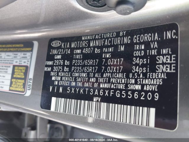 5XYKT3A6XFG556209 KIA SORENTO LX