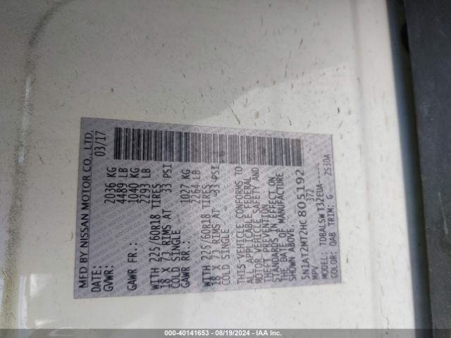 5N1AT2MT2HC805192 Nissan Rogue Sl