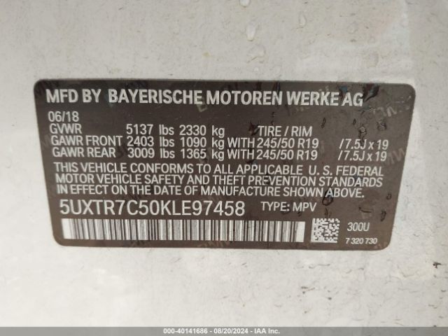 5UXTR7C50KLE97458 BMW X3 Sdrive30i