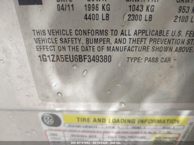 Продаж на аукціоні авто 2011 Chevrolet Malibu Ls, vin: 1G1ZA5EU6BF349380, номер лоту: 40141692