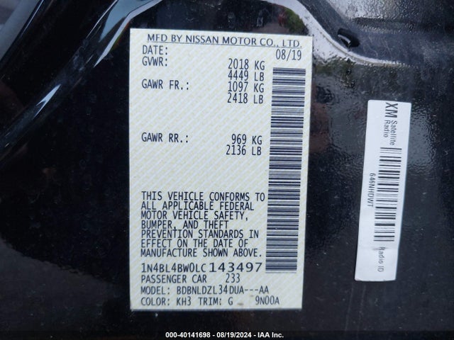 1N4BL4BW0LC143497 Nissan Altima S Intelligent Awd