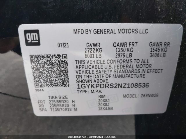 1GYKPDRS2NZ108536 Cadillac Xt6 Awd Premium Luxury