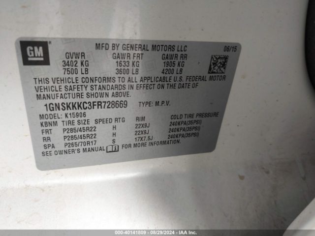 1GNSKKKC3FR728669 Chevrolet Suburban 1500 Ltz
