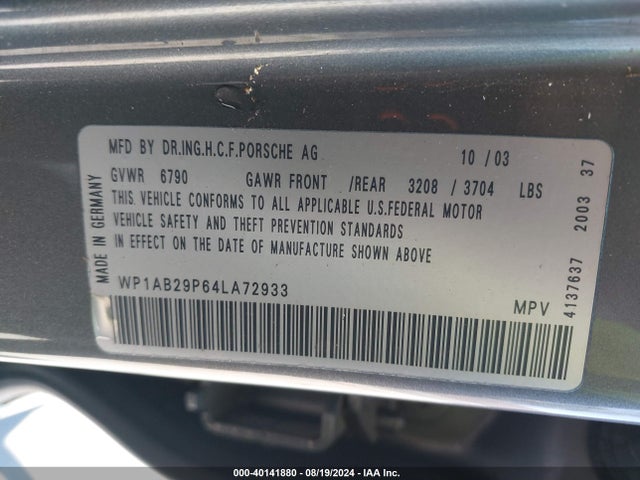 2004 PORSCHE CAYENNE WP1AB29P64LA72933 Photo 8