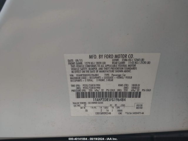 1FAHP2D85FG196484 Ford TAURUS SE