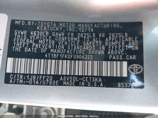 Toyota CAMRY SE 2015 4T1BF1FK0FU904322 Image 9
