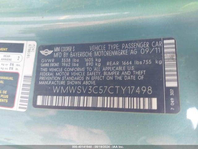 2012 MINI COOPER S WMWSV3C57CTY17498 Photo 8