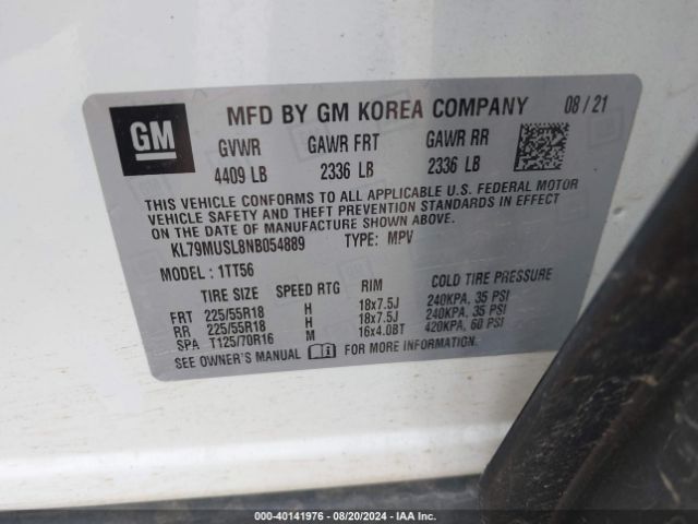 KL79MUSL8NB054889 Chevrolet Trailblazer Awd Rs