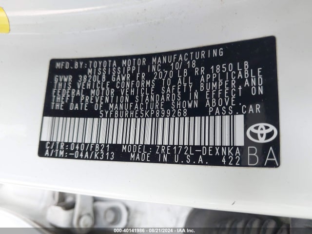 Toyota COROLLA LE 2019 5YFBURHE5KP899268 Image 9