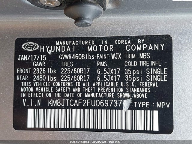 Hyundai TUCSON GLS 2015 KM8JTCAF2FU069737 Image 9