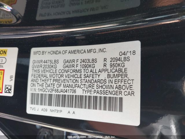1HGCV2F68JA041706 Honda Accord Ex-l 2.0t