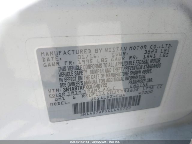 3N1AB7APXGL640722 Nissan Sentra