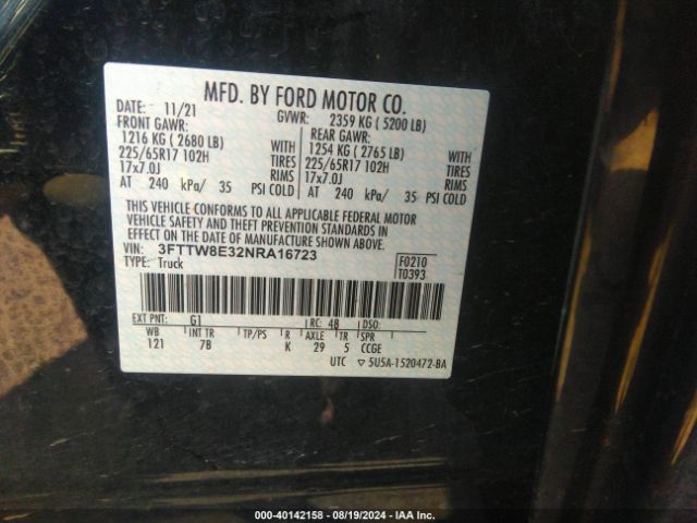 3FTTW8E32NRA16723 Ford Maverick Xlt