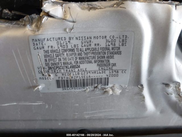 3N1CP5CU7KL498534 Nissan KICKS S