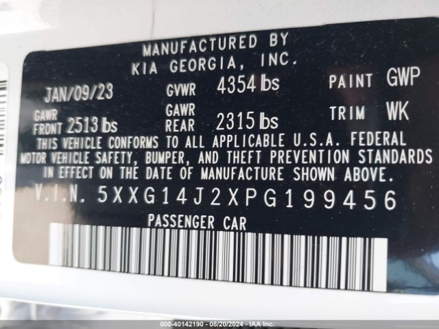 5XXG14J2XPG199456 KIA K5 LXS