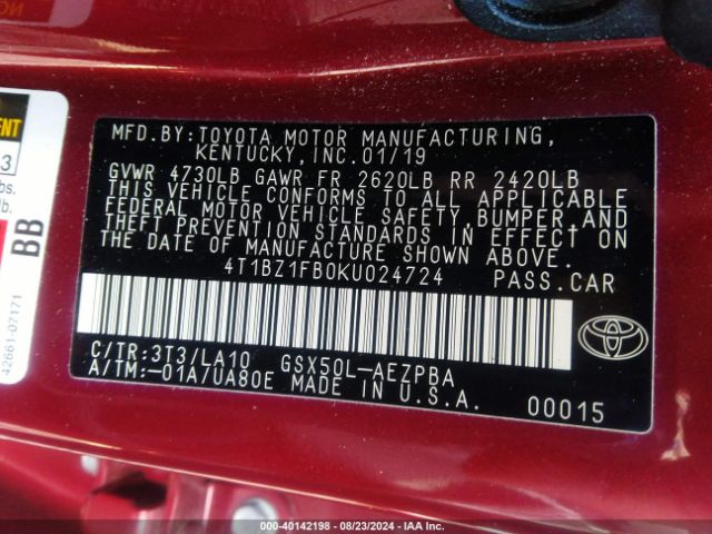 4T1BZ1FB0KU024724 Toyota AVALON LIMITED